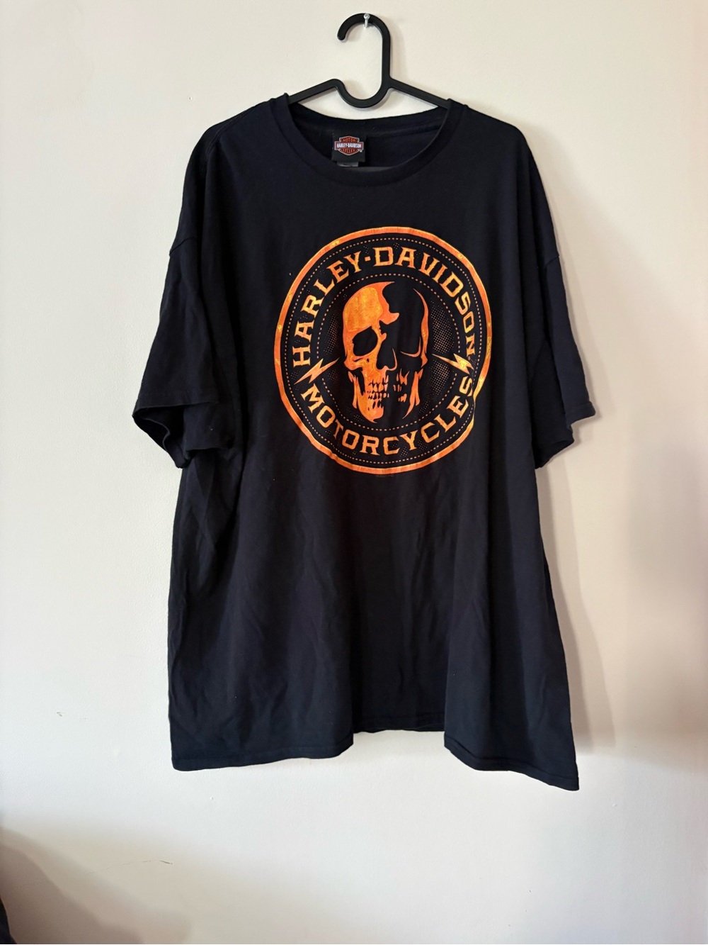 Harley-Davidson Men’s Black T-Shirt with Orange Skull Logo 2XL